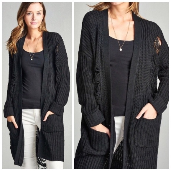 Last 2!! Hunter Green Distressed Cardigan - Picture 3 of 4